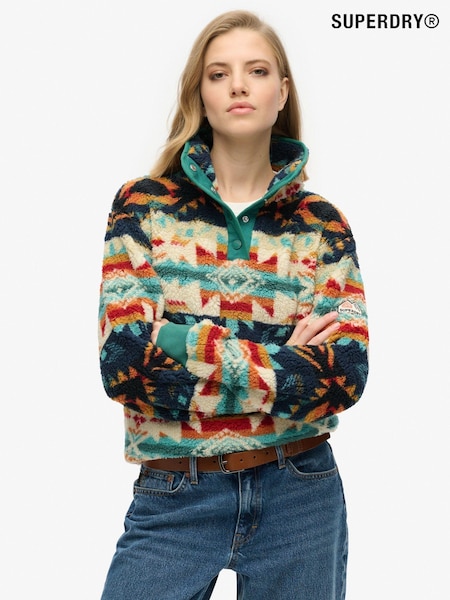 Superdry Green Pink Supersoft Printed Henley 100% Cotton Sweatshirt (E75043) | $111