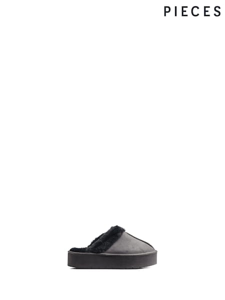 PIECES Grey Faux Suede Fluffy Mule Slippers (E75135) | €15