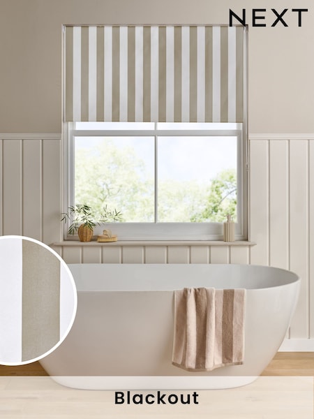 Natural Mink Ready Made Blackout Roller Blind Stripe Print (E75249) | €23.50 - €63