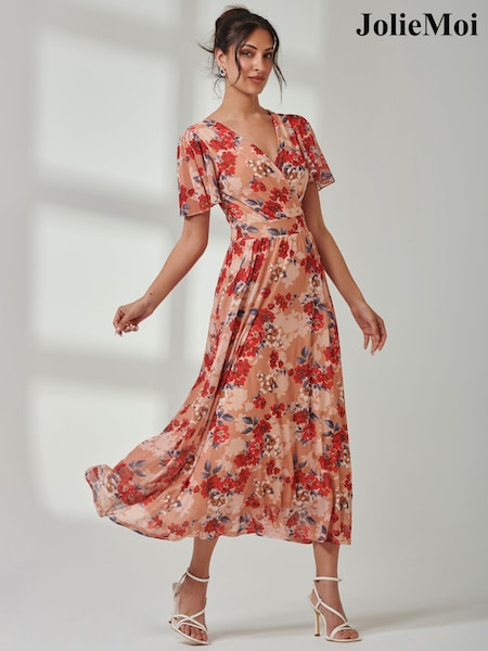 Jolie Moi Red Evelyn Angel Sleeve Mesh Maxi Dress (E75275) | €50