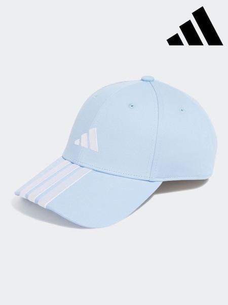 adidas Blue 3 Stripe 100% Cotton Baseball Hat (E75299) | $25