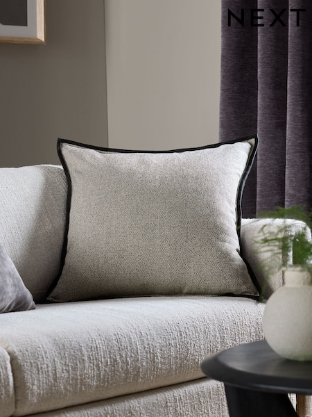 Black 59 x 59cm Aubrey Tweed Velour Trim Cushion (E75327) | €30