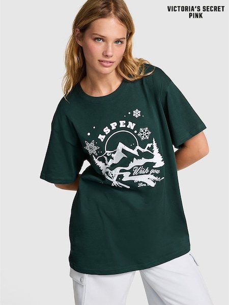 Victoria's Secret PINK Deep Forest Green Oversized T-Shirt (E75453) | €15.50