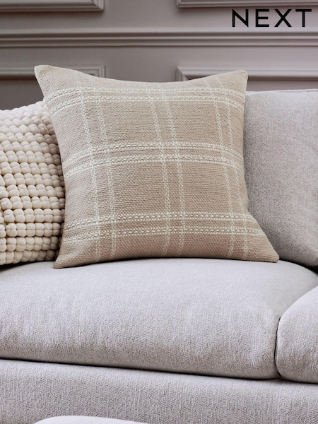 Natural Windowpane Check 100% Cotton Rectangular Cushion (E75512) | €23