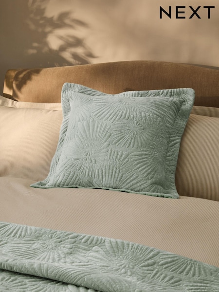 Sage Green 100% Cotton Embossed Daisy Cushion (E75565) | AED58