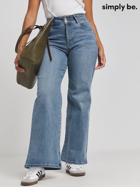 Simply Be Magisculpt Mid Light Wash Denim Wide Leg Jeans (E75628) | 234 LEI