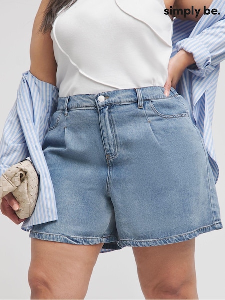 Simply Be Blue Pleat 100% Tencel TM Lyocell Flippy Shorts (E75638) | ₪141