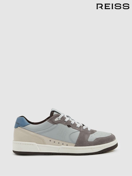 Reiss Soft Blue/Grey Astor Leather Lace Up Trainers (E75751) | AED1,210