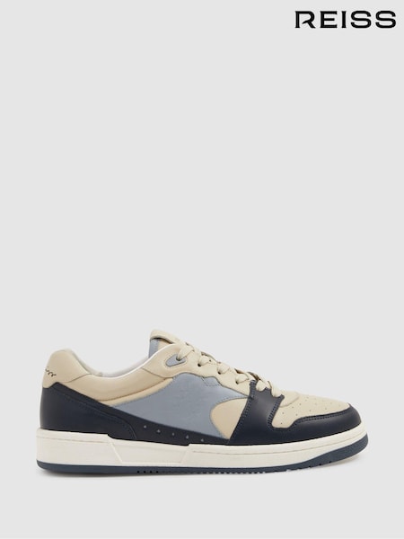 Reiss Blue/Stone Astor Leather Lace Up Trainers (E75753) | €256