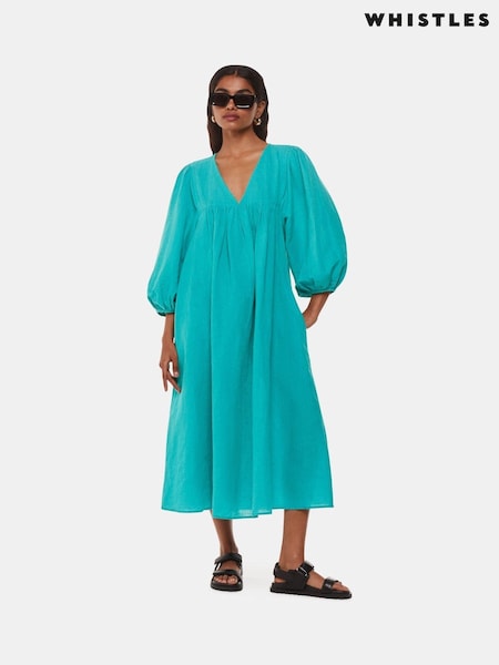 Whistles Blue Petite Gloria Linen Blend Dress (E75766) | €89