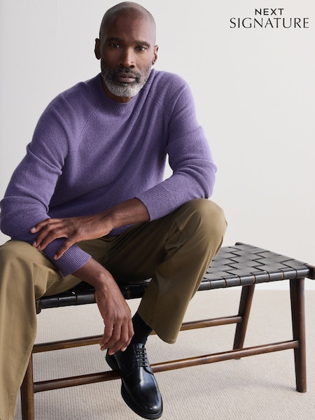 Lilac Purple Crew Neck Regular Fit Signature 100% Merino Wool Midweight Jumper (E75789) | AED122