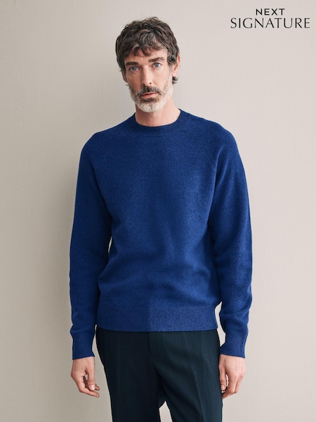 Blue Crew Neck Regular Fit Signature 100% Merino Wool Midweight Jumper (E75791) | €28