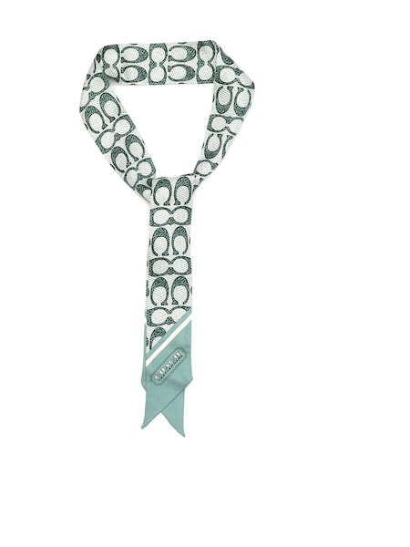 COACH Green Vintage Signature Print Silk Skinny Scarf (E75847) | €47.50