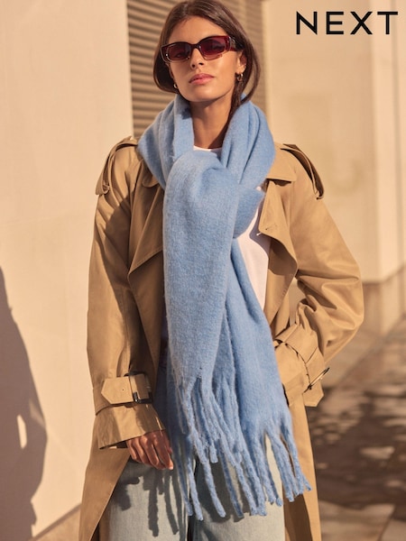 Blue Heavyweight Blanket Scarf Containing Wool (E75942) | € 14