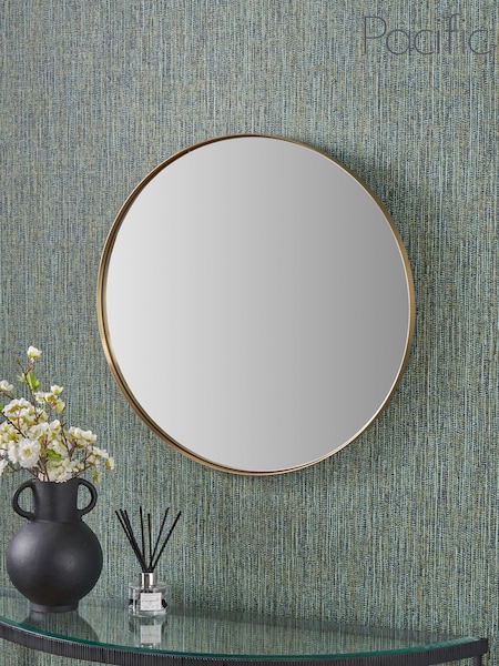 Pacific Brushed Gold Metal Slim Frame Round Small Wall Mirror (E75980) | €136