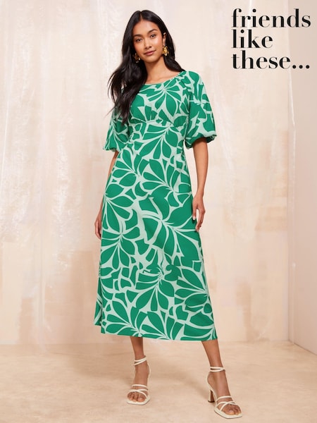 Verde - Friends Like These Mânecă bufantă Empire Bust Midi Rochie (E76009) | 188 LEI