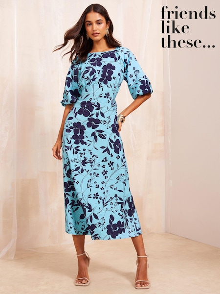Albastru - Friends Like These Mânecă bufantă Empire Bust Midi Rochie (E76010) | 188 LEI