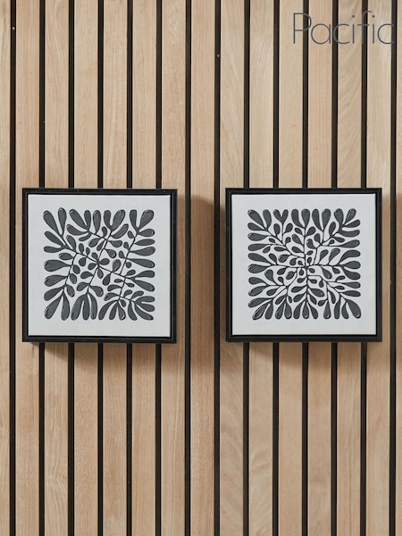 Pacific Black and White Leaf Print Square Canvases with Frames Set of 2 (E76098) | €68