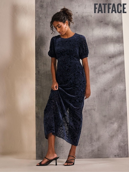 FatFace Blue Nora Burnout Midi Dress (E76136) | €72