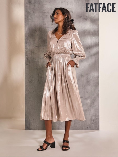 FatFace Gold Rina Metallic Midi Dress (E76147) | €66