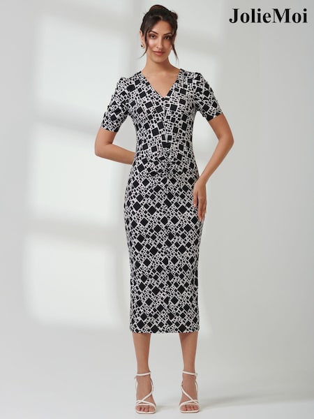 Jolie Moi Black Puff Sleeve Bodycon Midi Dress (E76422) | €34