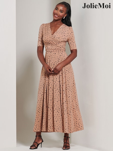 Jolie Moi Brown/Navy Half Sleeve Jersey Maxi Dress (E76425) | 195 QAR