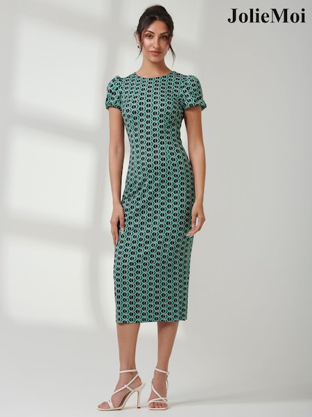 Jolie Moi Green Ruched Bodycon Midi Dress (E76427) | €34