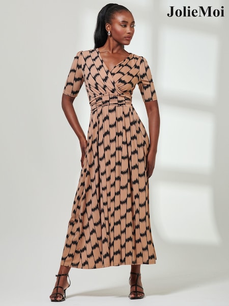 Sininen/ruskea - Jolie Moi Karmie Jersey Pleated Maxi Dress (E76429) | €86