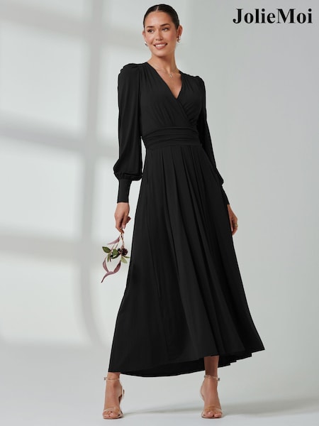 Черный - Jolie Moi Long Sleeve Soft Silky Jersey Maxi Dress (E76436) | €126