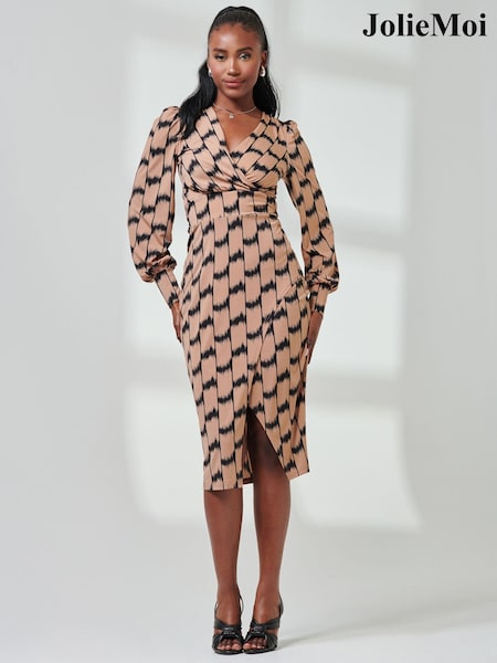 Jolie Moi Black Print Long Sleeve Jersey Pencil Dress (E76439) | 168 QAR