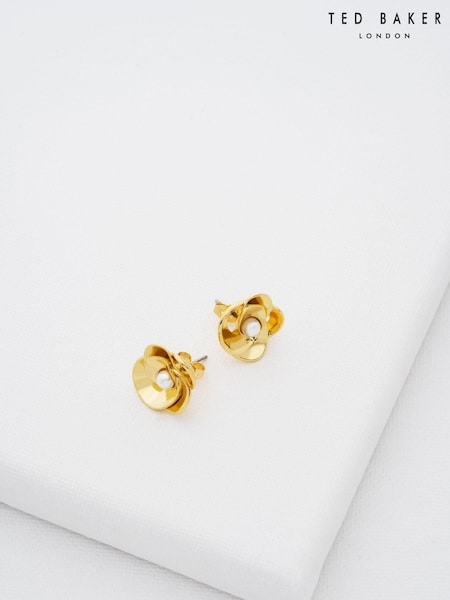 Ted Baker Gold Tone Flores Pearl Flower Statement Stud Earrings (E76502) | €44
