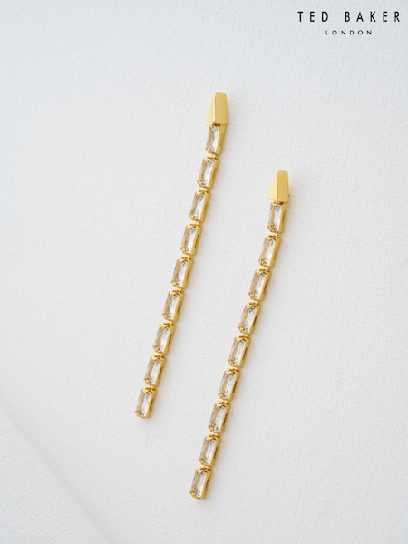 Ted Baker Gold Tone Isalie Crystal Baguette Slinky Drop Earrings (E76528) | €26