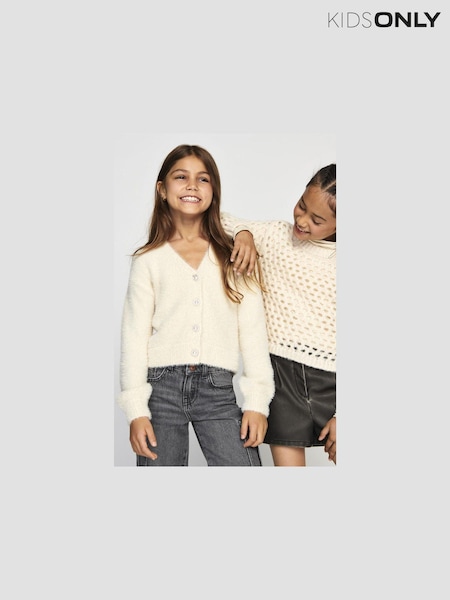 ONLY KIDS Button Up Fluffy White Cardigan (E76568) | €37