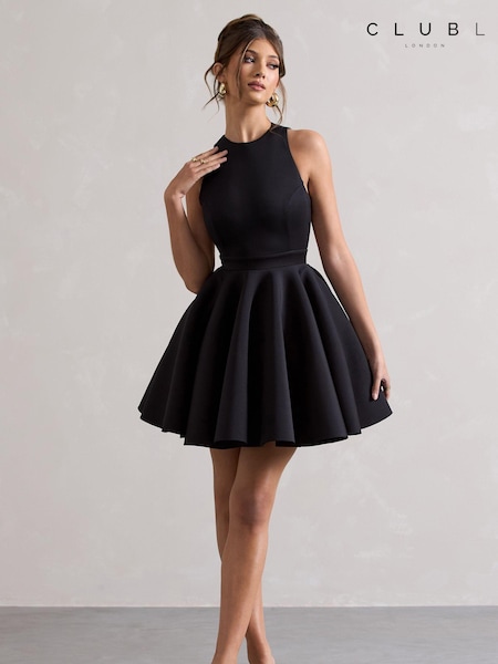 Черный - Club L Waverly Racer-Neck Sleeveless Skater Mini Dress (E76612) | €67