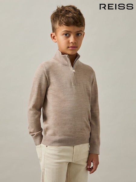 قمحي مختلط - Reiss Blackhall Merino Wool Quarter Zip Jumper (E76629) | ‏245 د.إ.‏