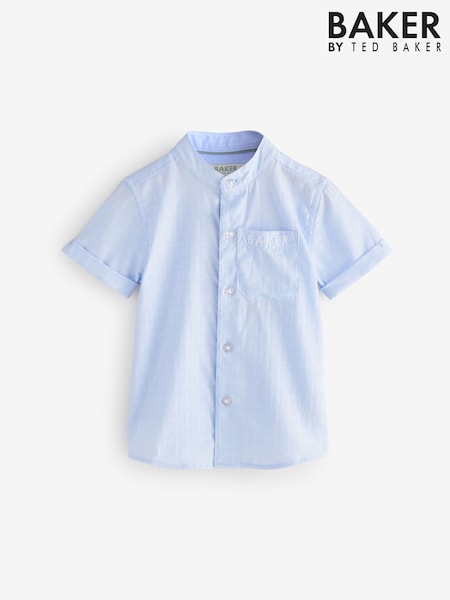 أزرق - Baker by Ted Baker 100% Cotton Grandad Collar Shirt (E76710) | ‏132 د.إ.‏ - ‏ 167‏ د.إ.