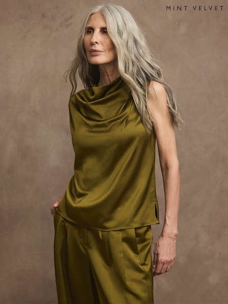 Green - Mint Velvet Satin Cowl Neck Top