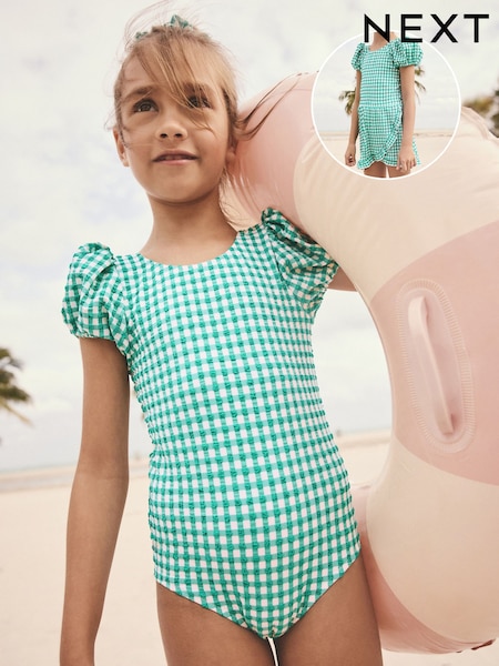 Green Gingham Swimsuit, Skirt & Scrunchie Set (3-16yrs) (E76803) | €35 - €43