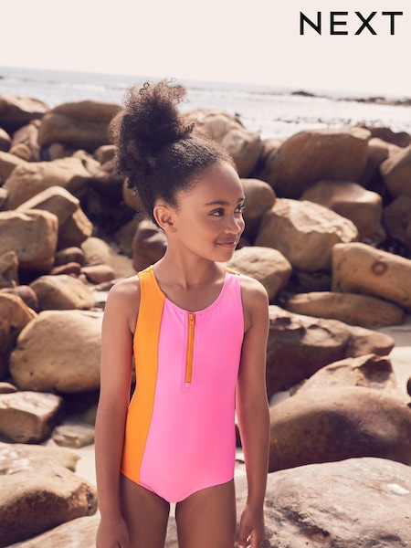 Pink/Orange Colour Block Swimsuit (3-16yrs) (E76812) | $22 - $30
