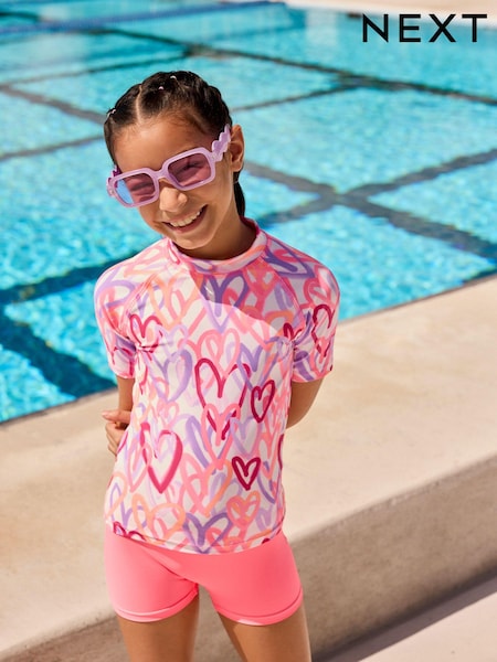 Pink Heart Sunsafe Rash Vest And Shorts Set (3-16yrs) (E76823) | $35 - $46
