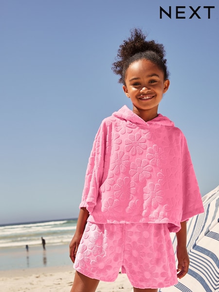 Pink Flower Towelling Beach Co-Ord Hoodie And Shorts Set (3-16yrs) (E76831) | 823 UAH - 1,070 UAH