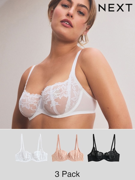 Black/White/Nude Non Pad Lace Balcony Bras 3 Pack (E76841) | $56