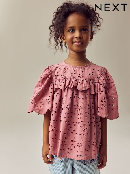 Roz - 100% Cotton Broderie Frill Blouse (3-16yrs) (E76886) | 149 LEI - 194 LEI