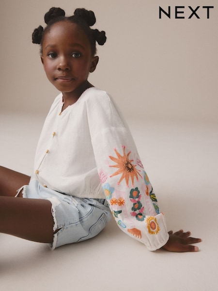 White Embroidered 100% Cotton Blouse (3-16yrs) (E76887) | €17.50 - €24