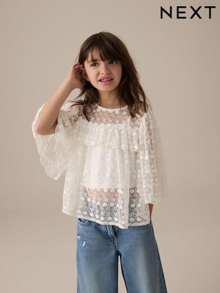Cream - 100% Cotton Lace Blouse (3-16yrs) (E76892) | 156 LEI - 201 LEI
