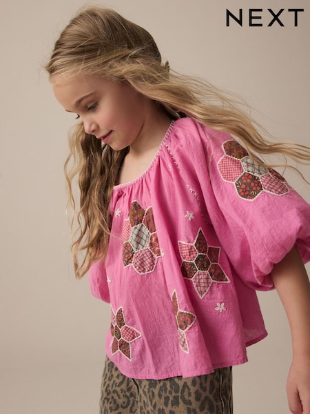 Pink Patchwork 100% Cotton Blouse (3-16yrs) (E76900) | kr368 - kr468