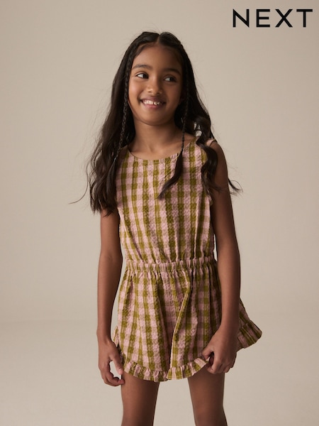 وردي/كاكي مربعات - Bow Detail Playsuit (3-16yrs) (E76904) | ‏66 د.إ.‏ - ‏ 91‏ د.إ.