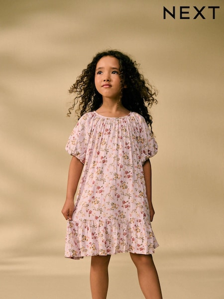 Flieder/Violett geblümt - Puff Sleeve Summer Dress (3-16yrs) (E76907) | 14 € - 18 €