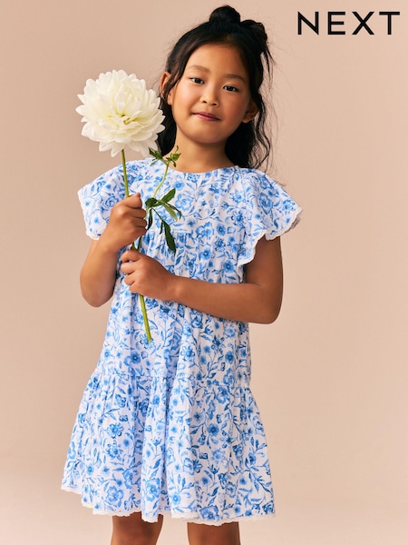 כחול פרחוני - Printed Ruffle Summer Dress (3-16yrs) (E76911) | ‏71‏₪ - ‏92‏ ₪