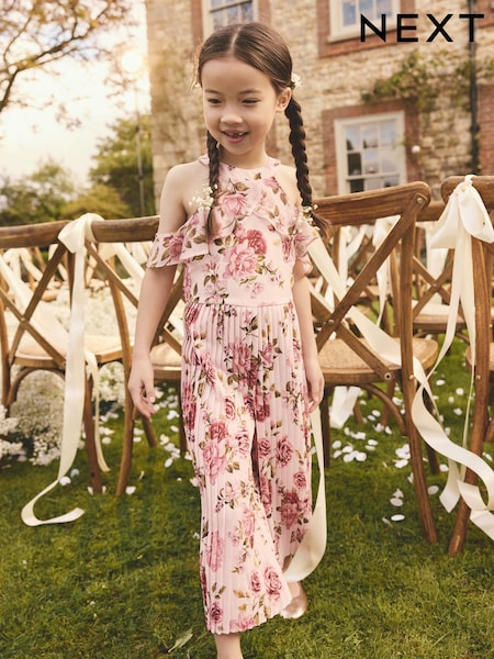 ורוד פרחוני - Cold-shoulder Jumpsuit (3-16yrs) (E76916) | ‏126‏₪ - ‏151‏ ₪